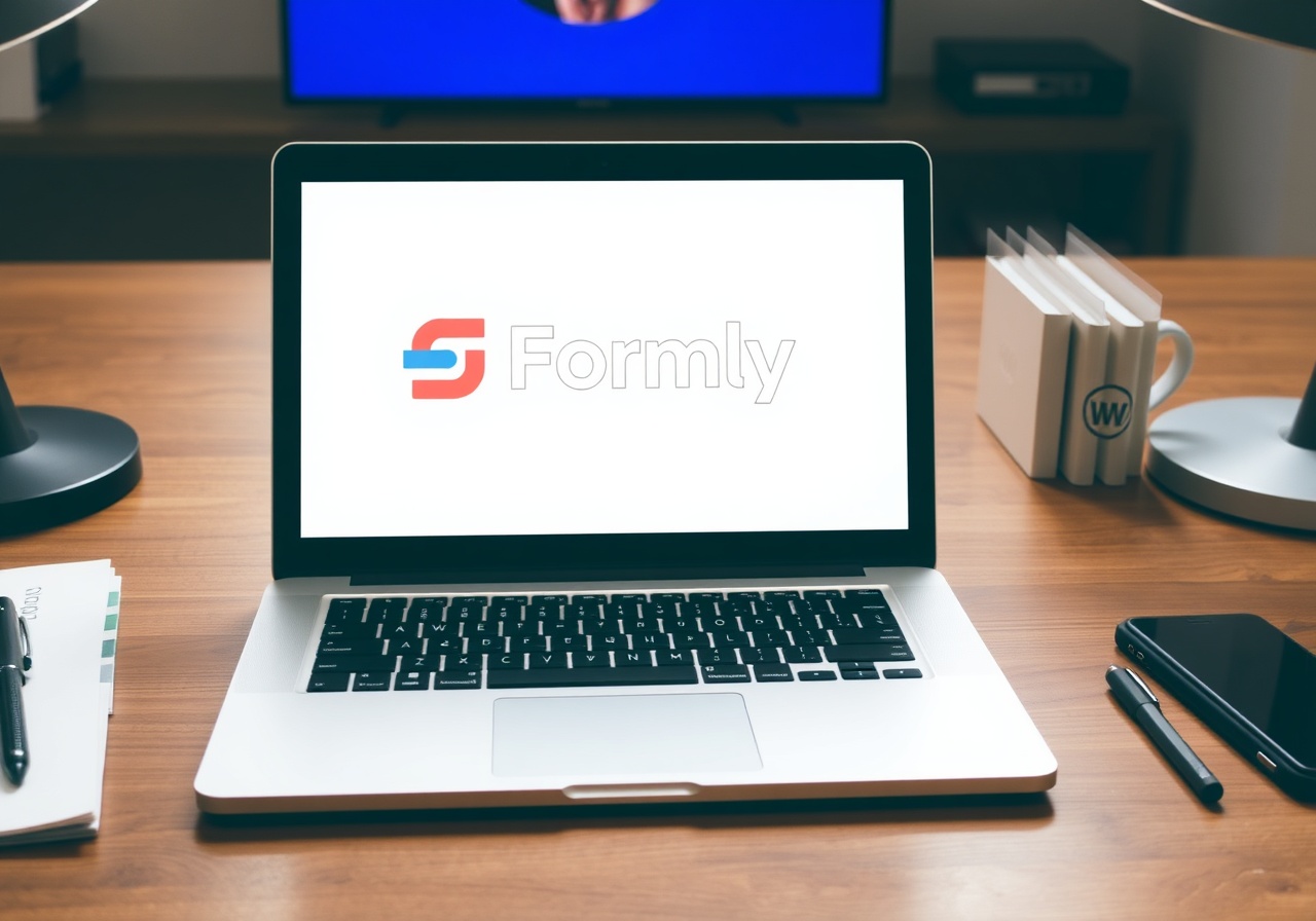 Formly интерфейс на экране ноутбука в минималистичной студии